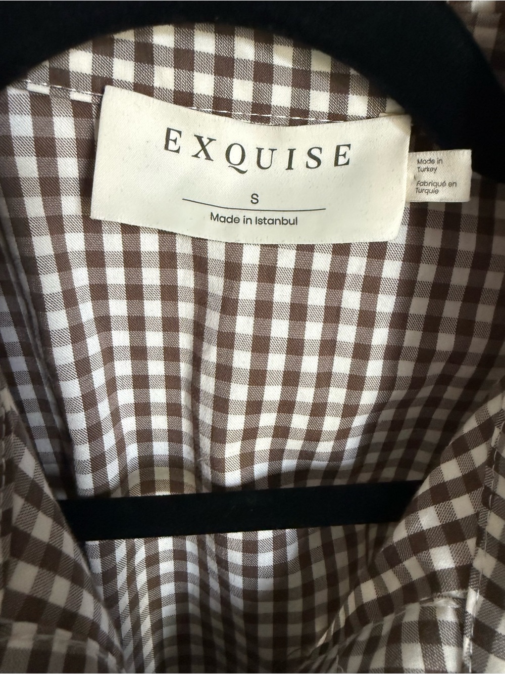 Anthropologie Exquise Tobie Studded shirt dress in brown and white gingham. S. - Picture 8 of 13